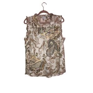 Carolina Belle Paisley Boho Flutter Sleeve Tank Top Blouse Size Large